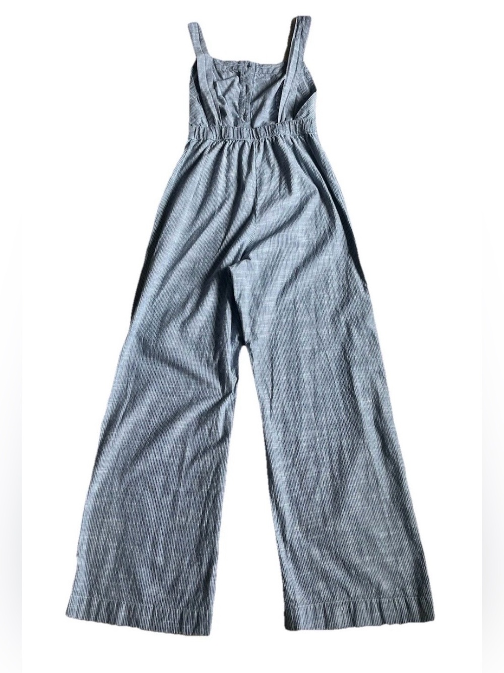 Japna Blue & White Striped Button-Front Wide-Leg Square-Neck Jumpsuit - Picture 2 of 11